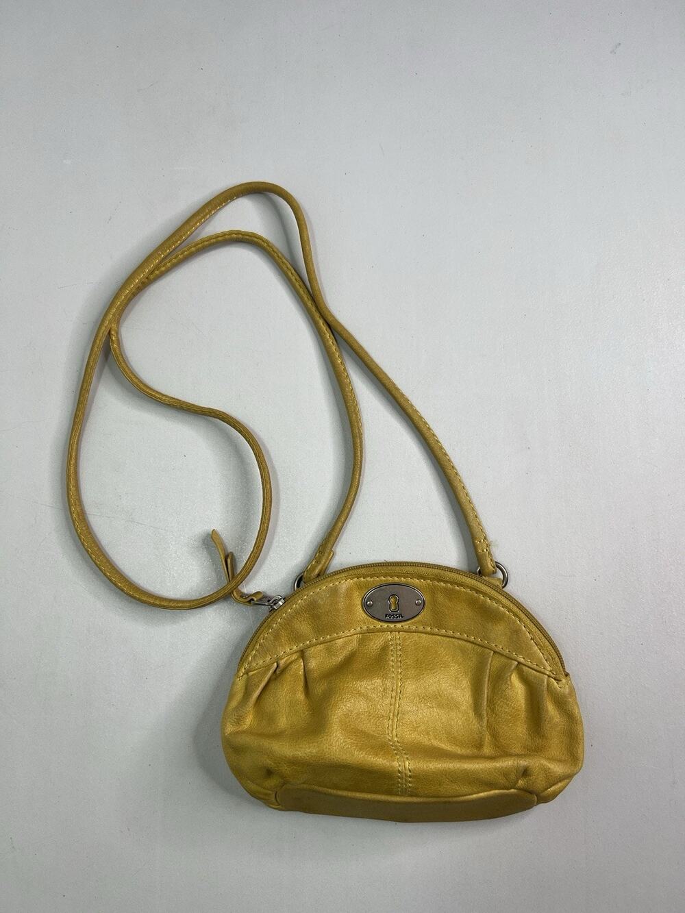 VTG Fossil Mini Yellow Leather Keyhole Crossbody Bag Shoulder Purse